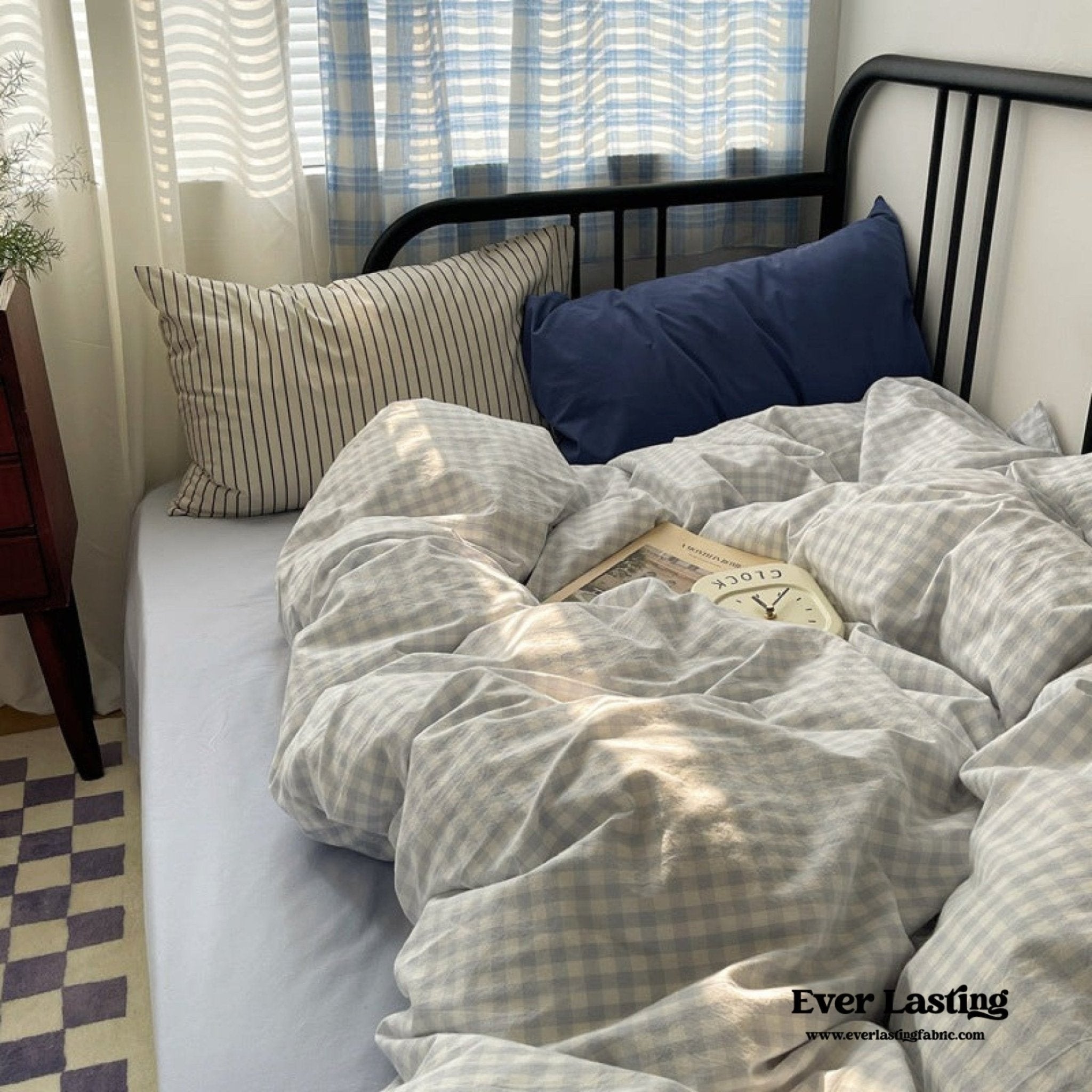 Mixed Gingham Striped Bedding Set / Blue