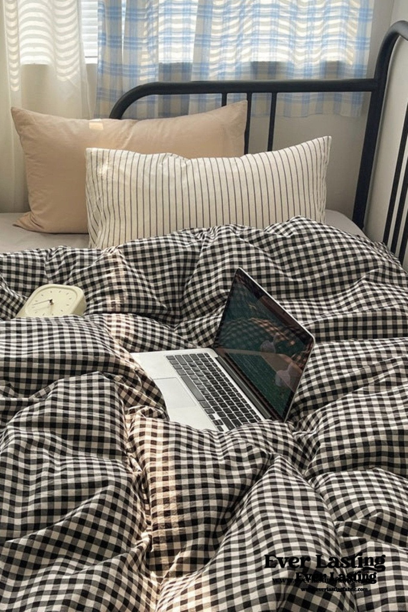 Mixed Gingham Striped Bedding Set / Blue