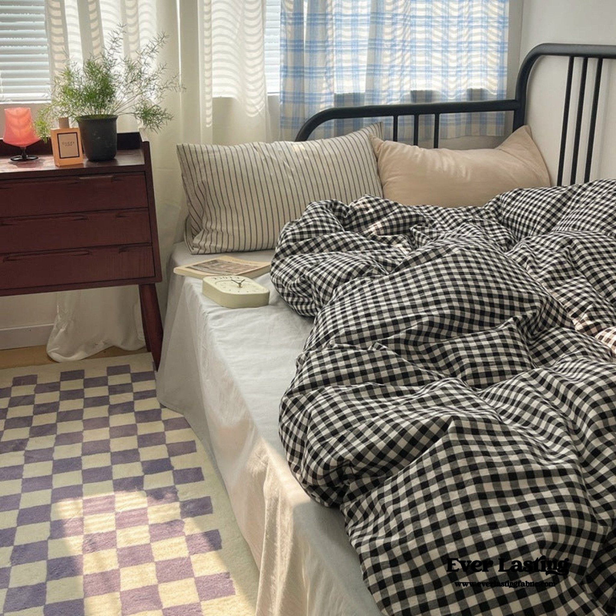 Mixed Gingham Striped Bedding Set / Blue