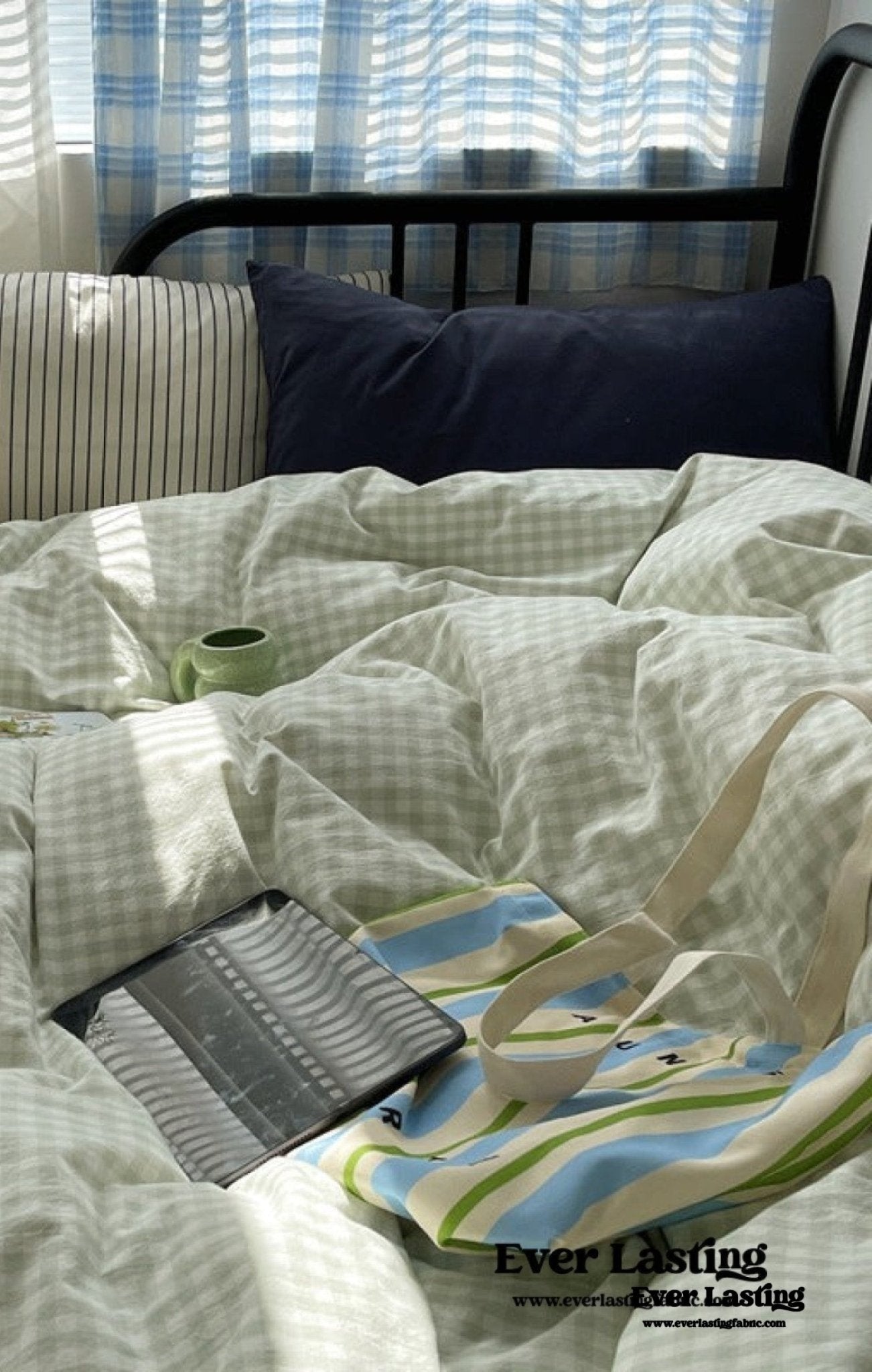 Mixed Gingham Striped Bedding Set / Blue
