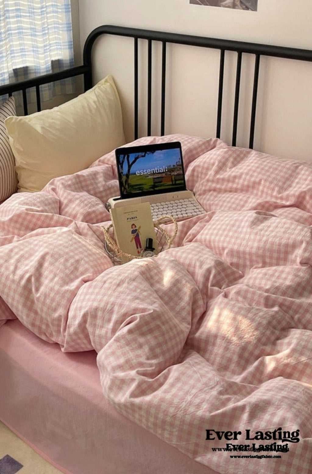 Mixed Gingham Striped Bedding Set / Blue