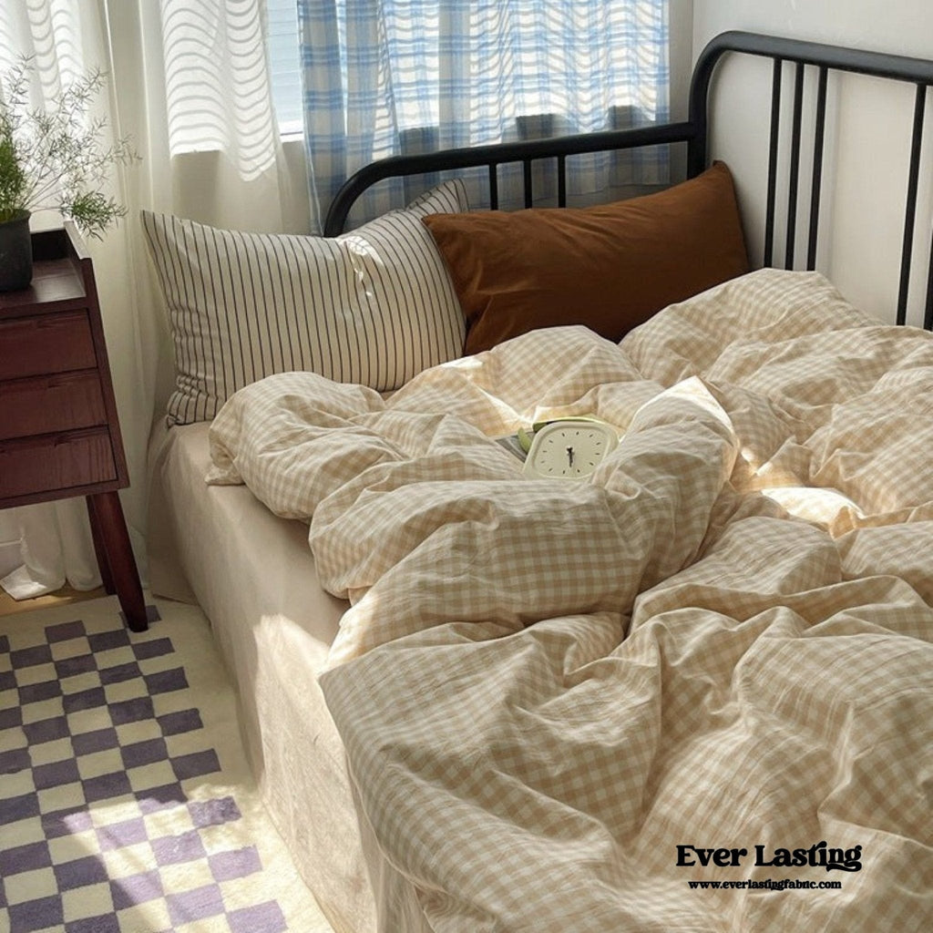 Mixed Gingham Striped Bedding Set / Blue