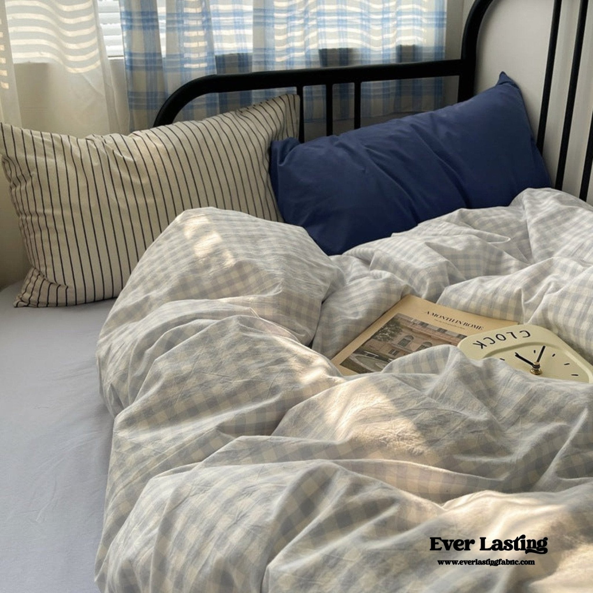 Mixed Gingham Striped Bedding Set / Blue