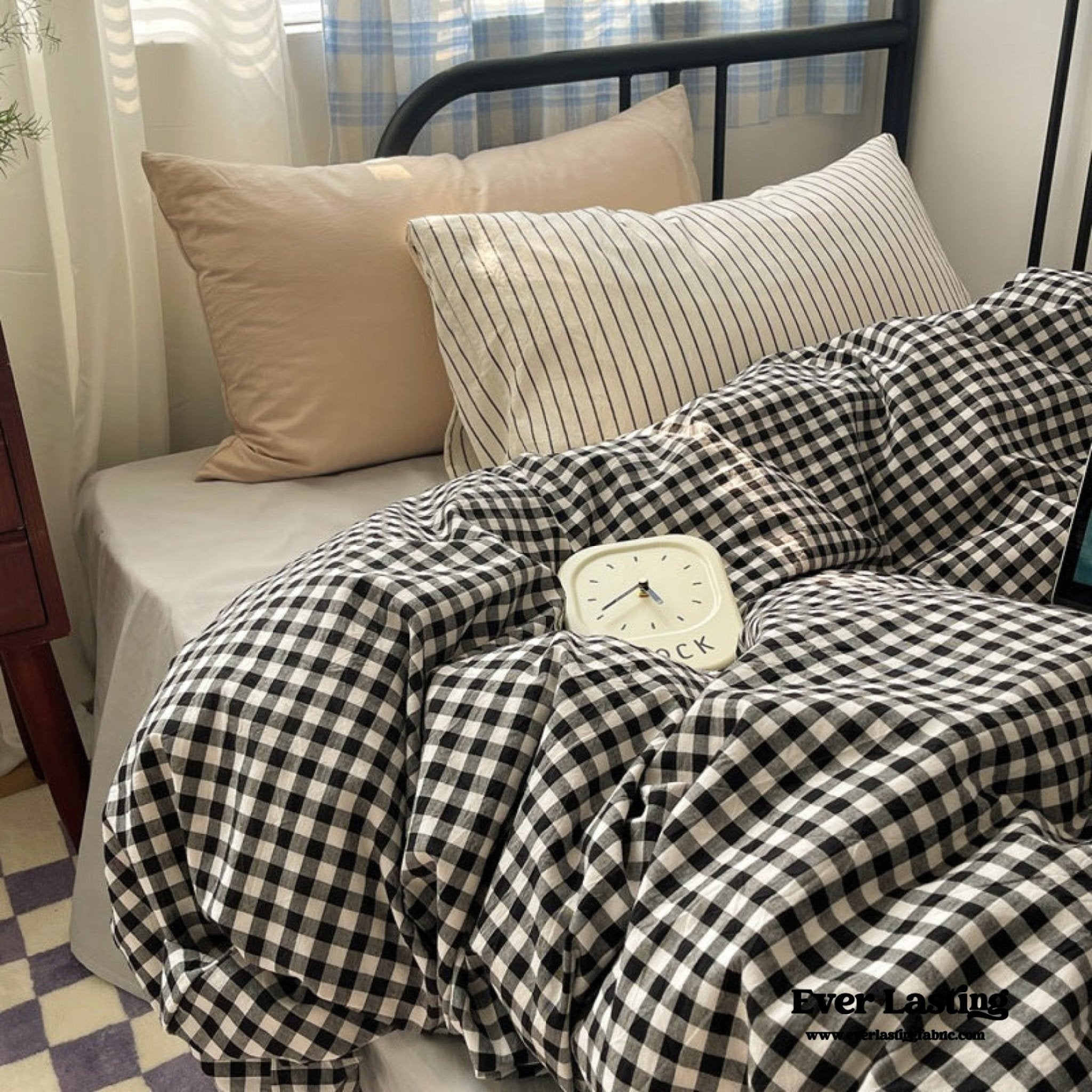 Mixed Gingham Striped Bedding Set / Blue