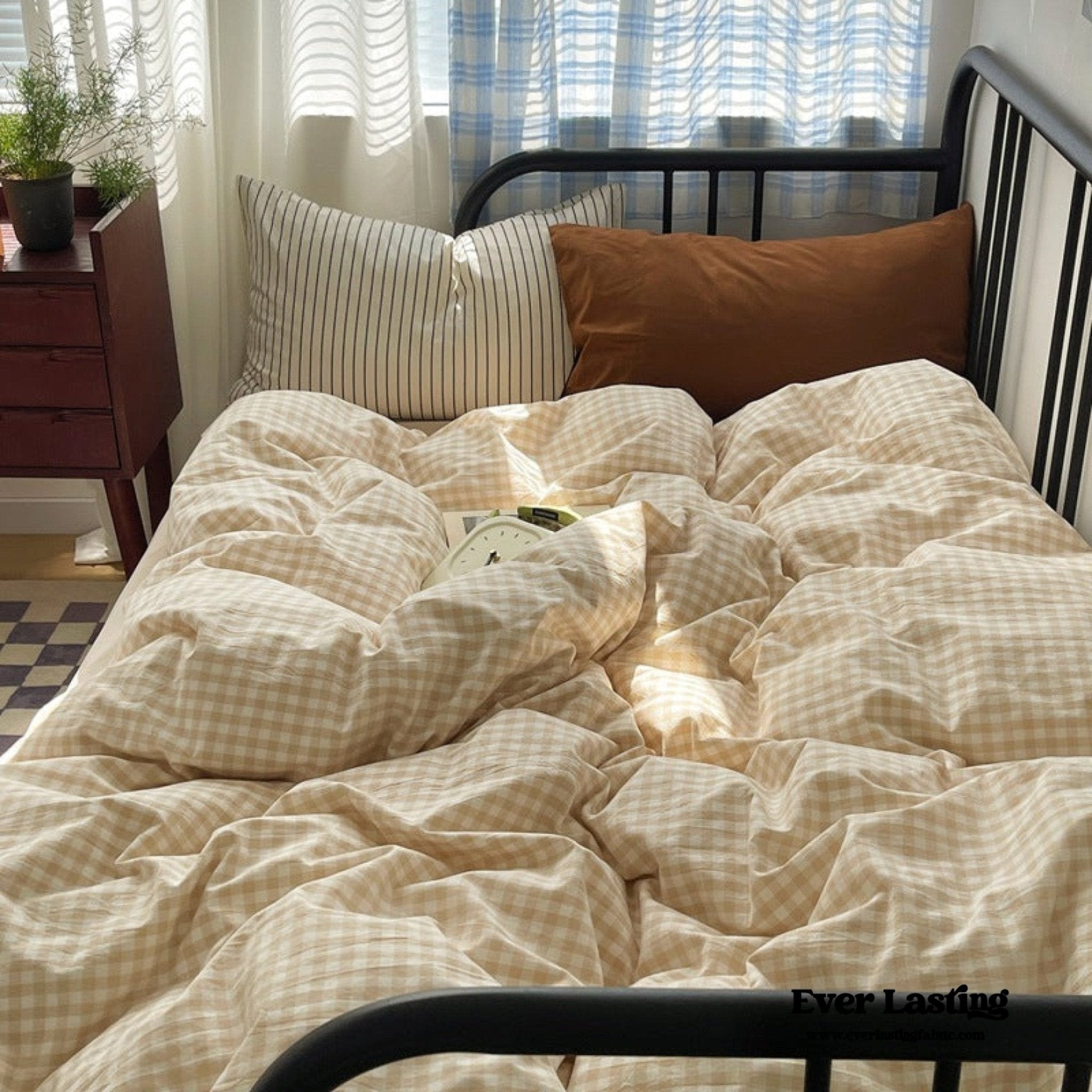 Mixed Gingham Striped Bedding Set / Blue