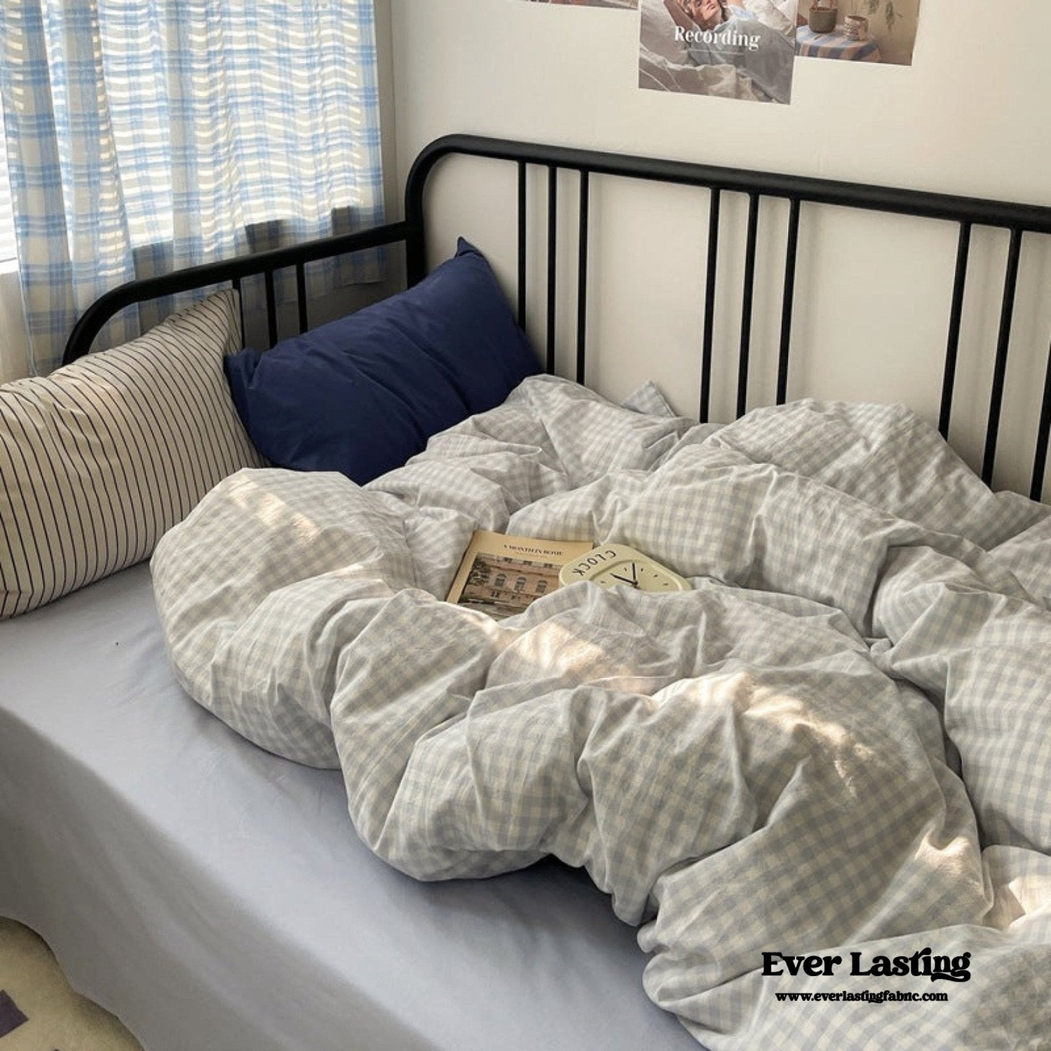 Mixed Gingham Striped Bedding Set / Blue