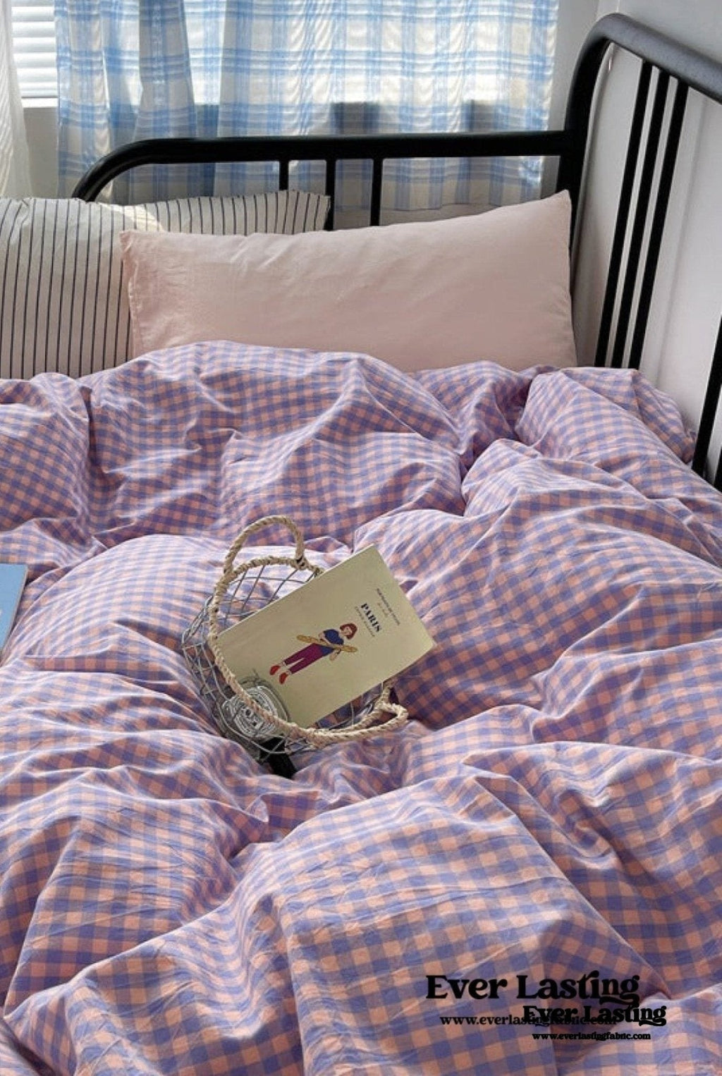 Mixed Gingham Striped Bedding Set / Blue