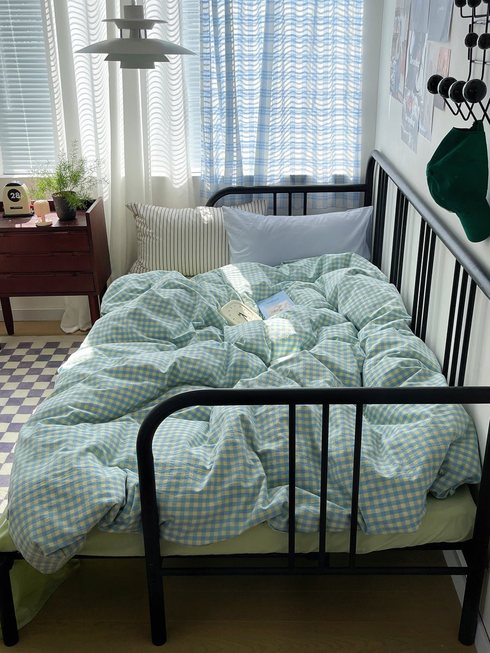 Mixed Gingham Striped Bedding Set / Blue Yellow