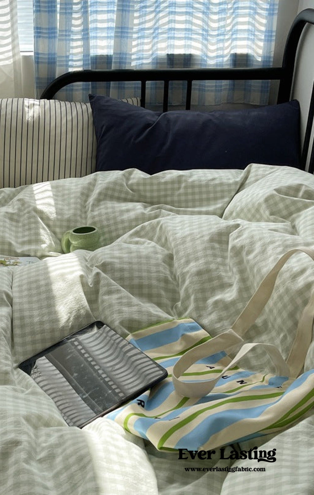 Mixed Gingham Striped Bedding Set / Brown