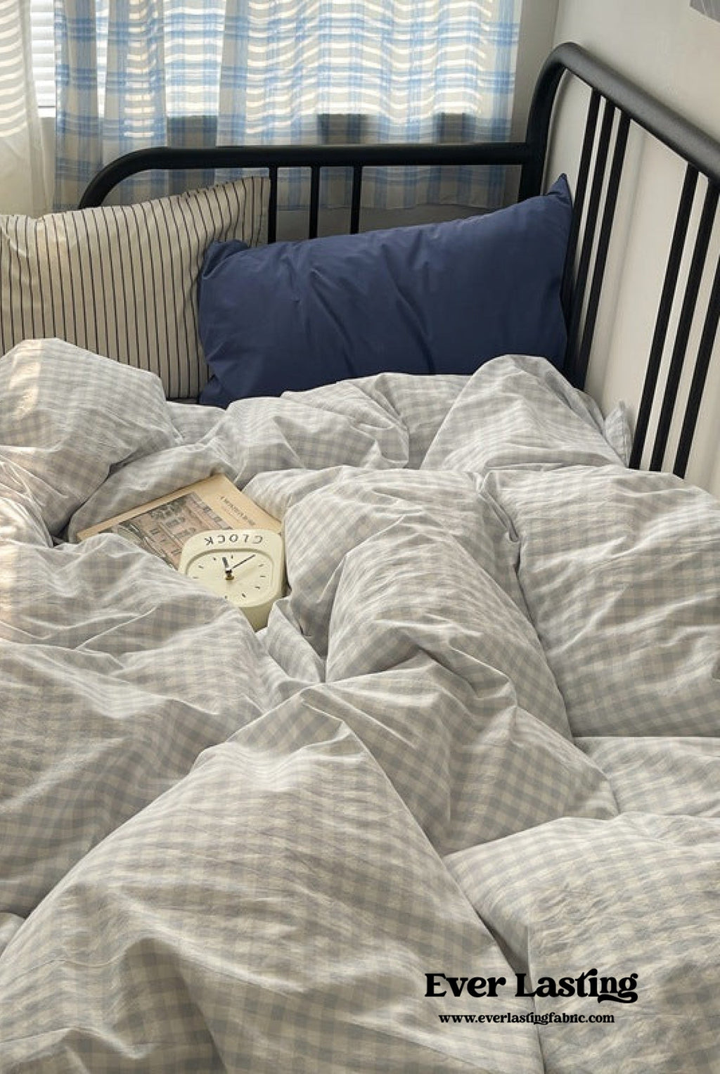 Mixed Gingham Striped Bedding Set / Brown