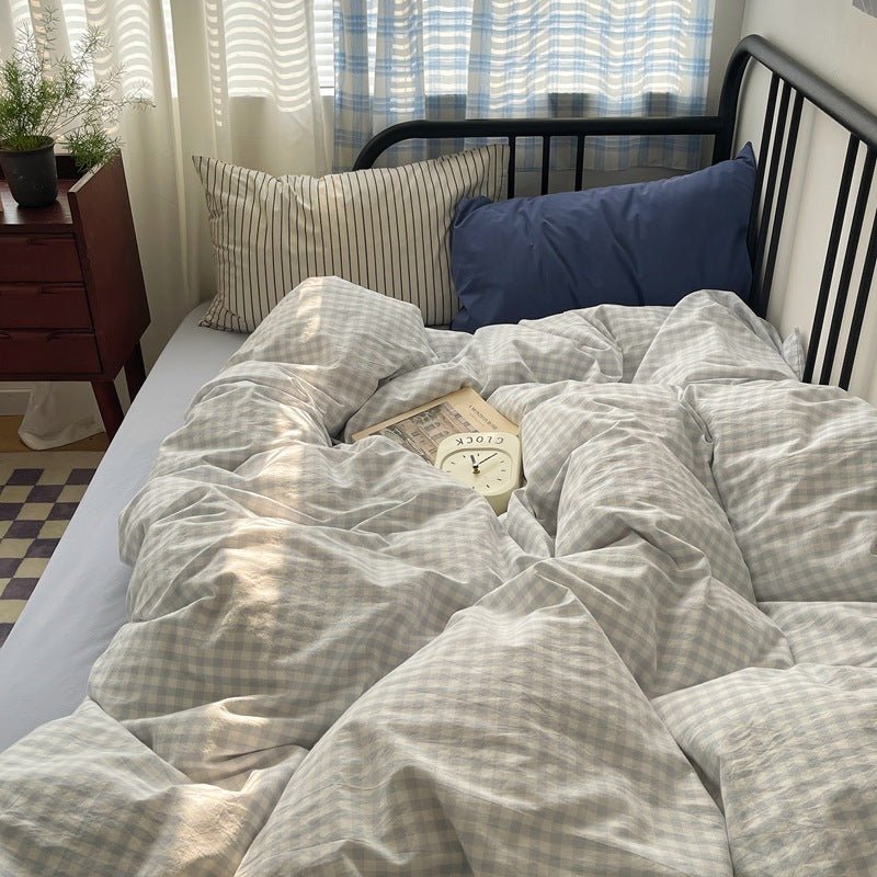 Mixed Gingham Striped Bedding Set / Mint Green
