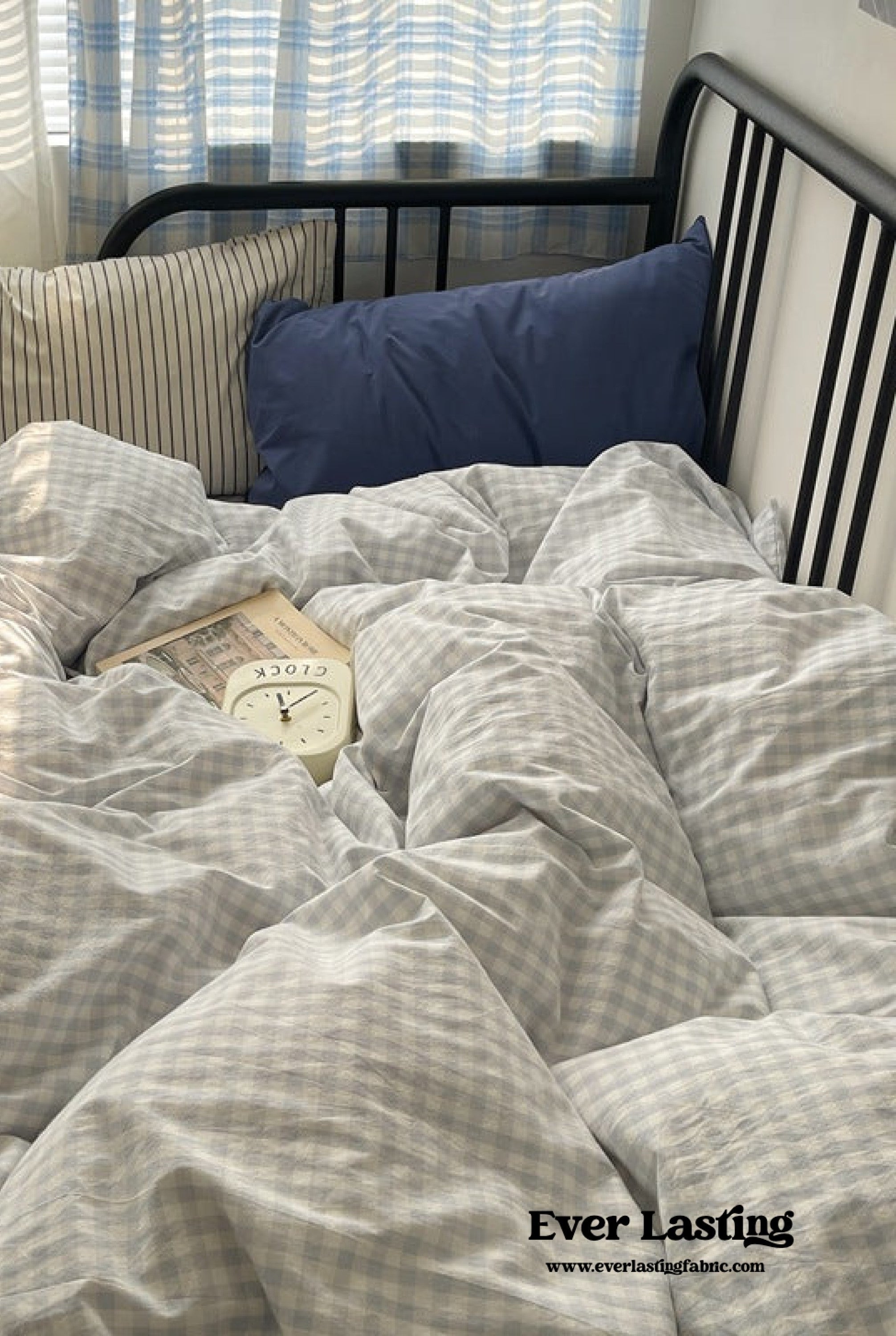 Mixed Gingham Striped Bedding Set / Mint Green