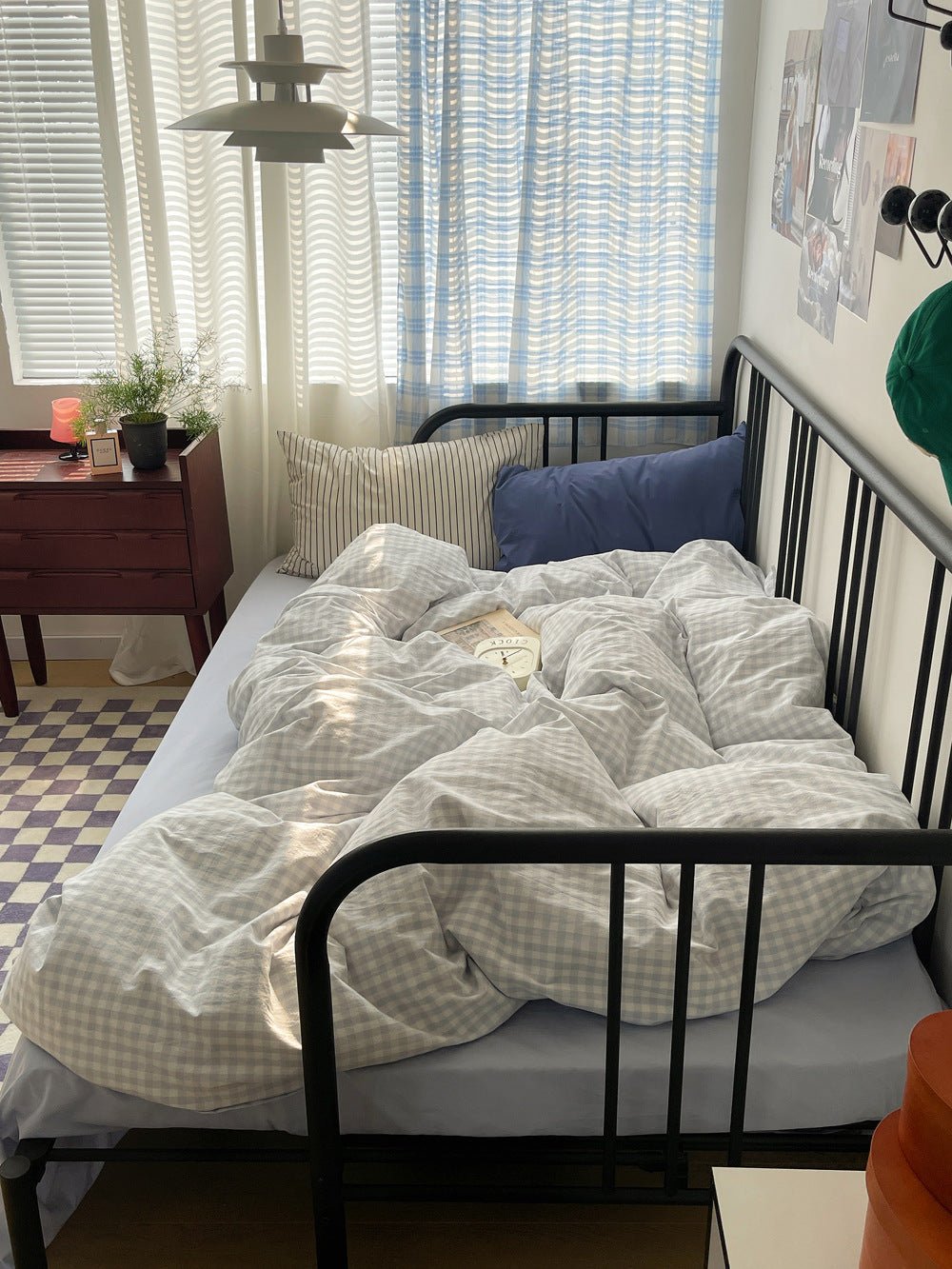 Mixed Gingham Striped Bedding Set / Mint Green