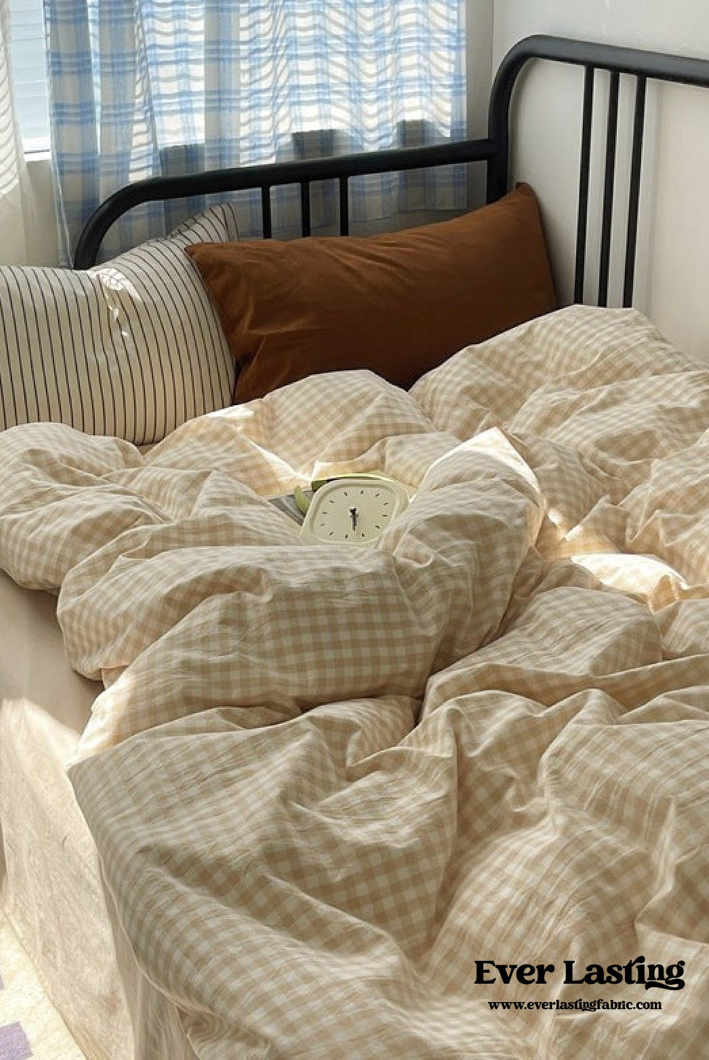Mixed Gingham Striped Bedding Set / Mint Green