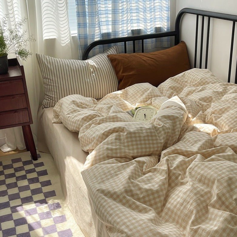 Mixed Gingham Striped Bedding Set / Mint Green