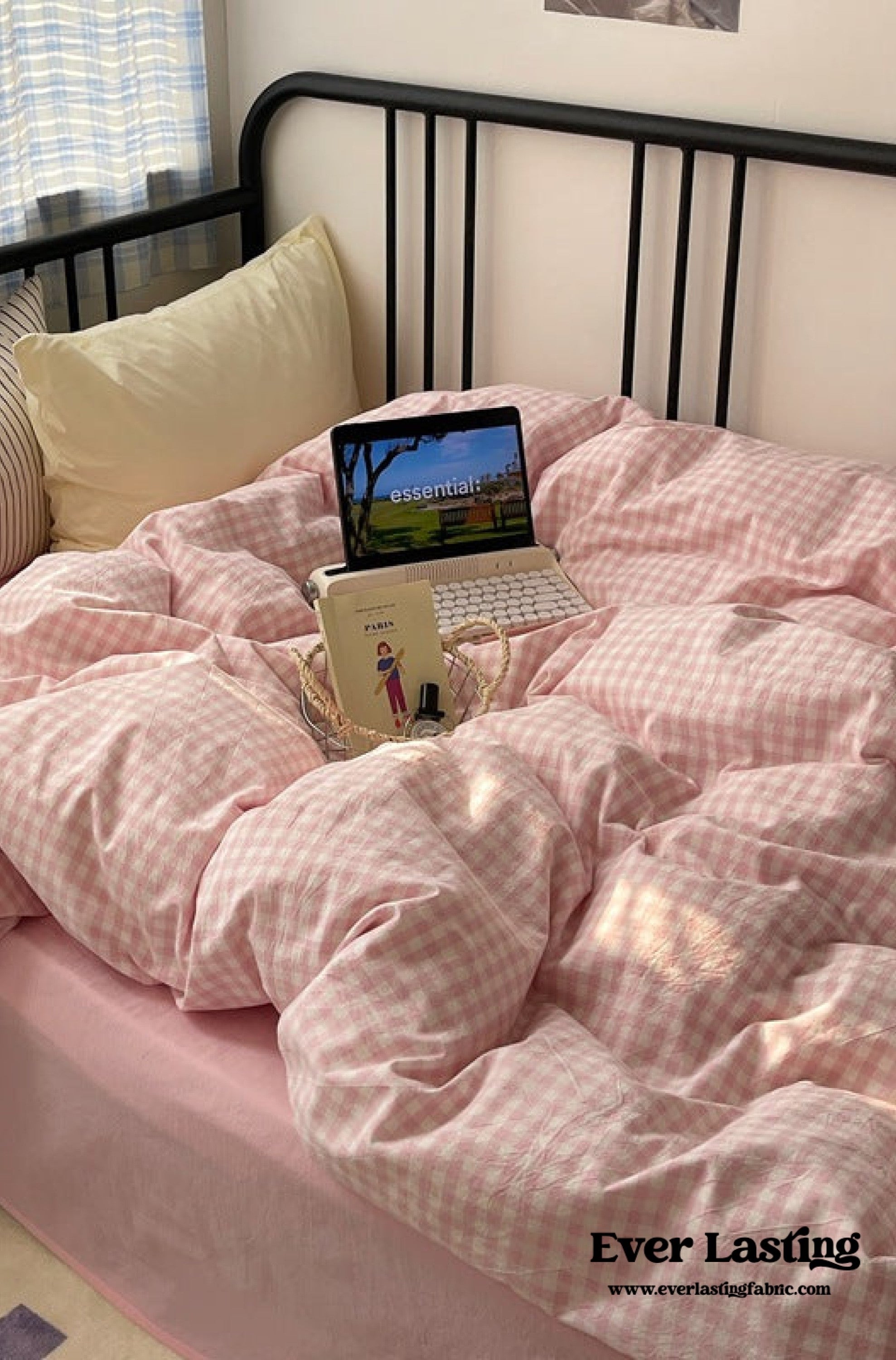 Mixed Gingham Striped Bedding Set / Mint Green