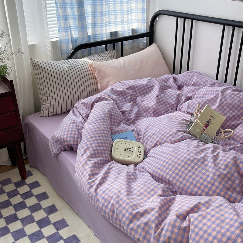 Mixed Gingham Striped Bedding Set / Pink