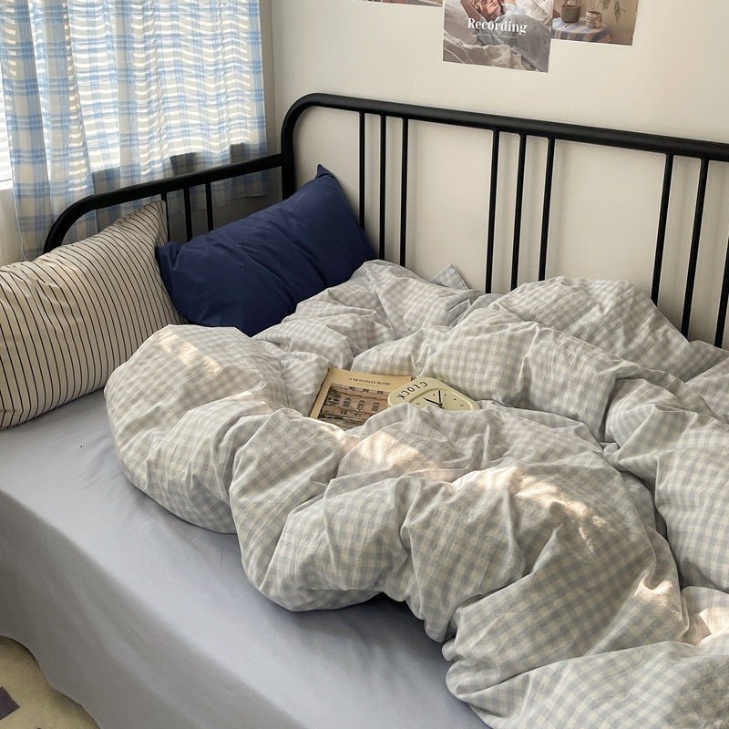 Mixed Gingham Striped Bedding Set / Pink