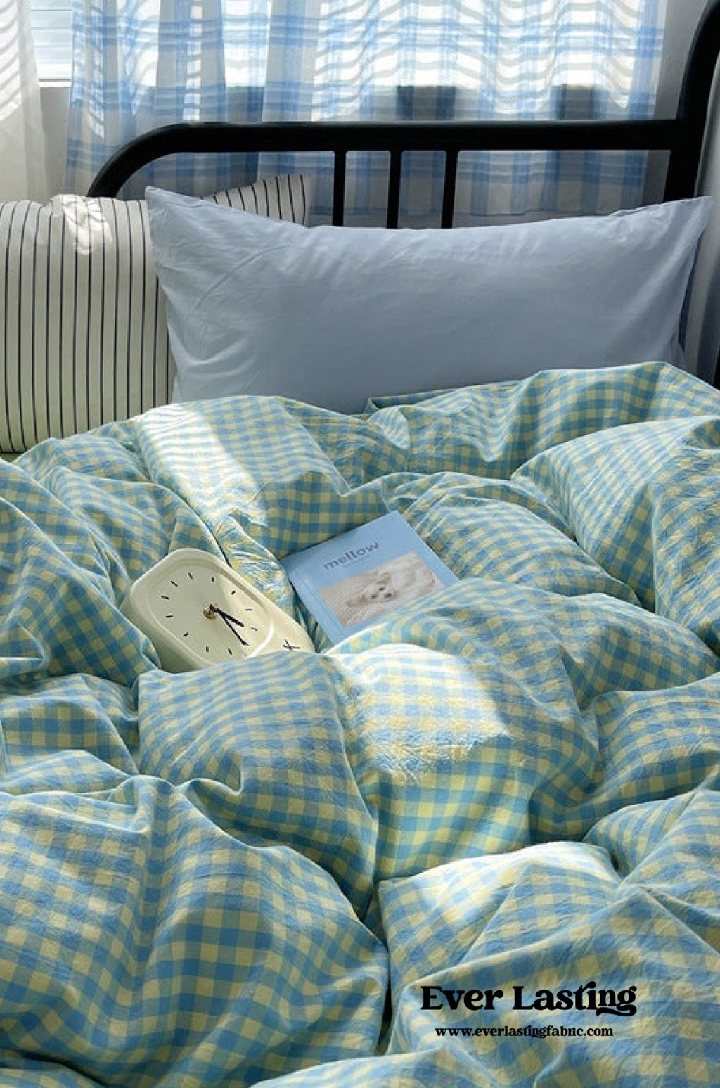 Mixed Gingham Striped Bedding Set / Pink