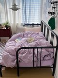 Mixed Gingham Striped Bedding Set / Purple Pink