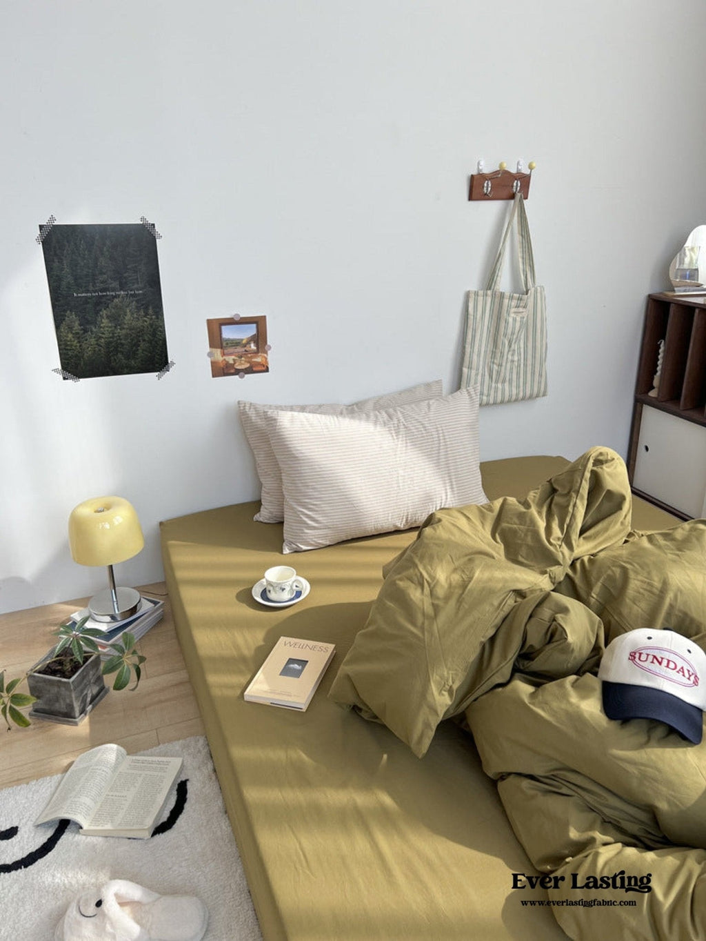 Mixed Stripe Washed Cotton Bedding Set / White + Red