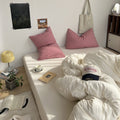 Mixed Stripe Washed Cotton Bedding Set / White + Red