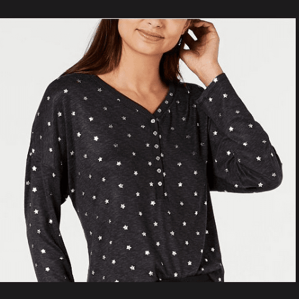 Ande Foil-Printed Henley Knit Pajama Top, Size Small