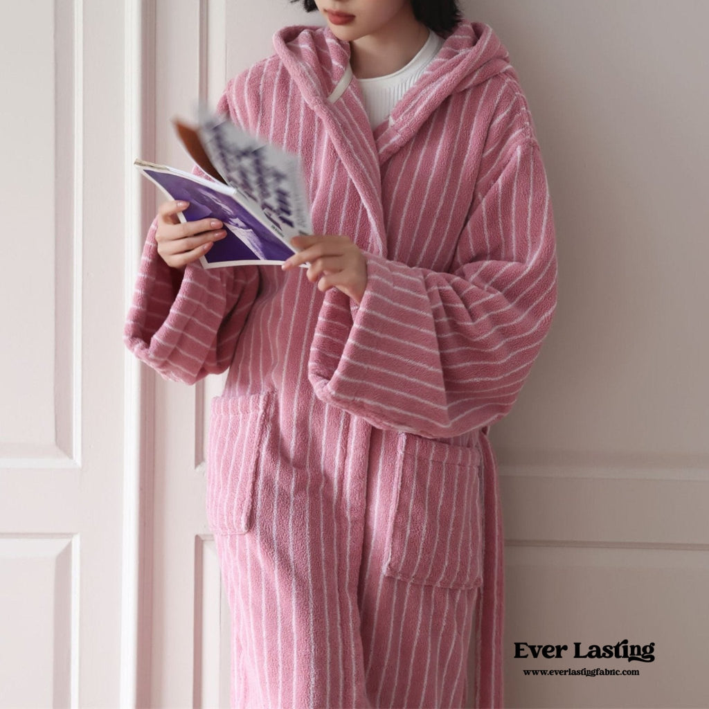 Modern Striped Cotton Bathrobe Set / Blue