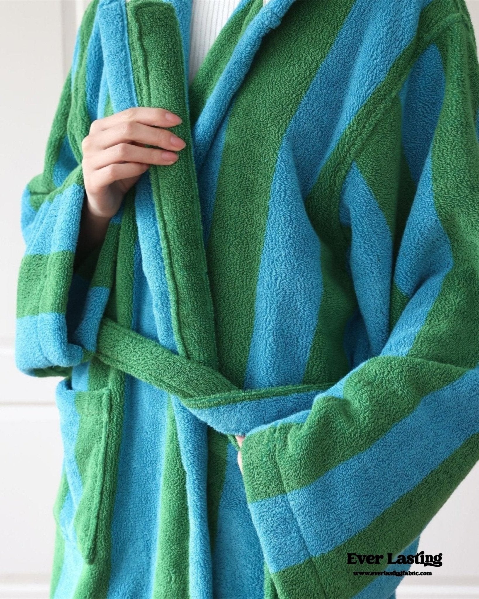 Modern Striped Cotton Bathrobe Set / Purple