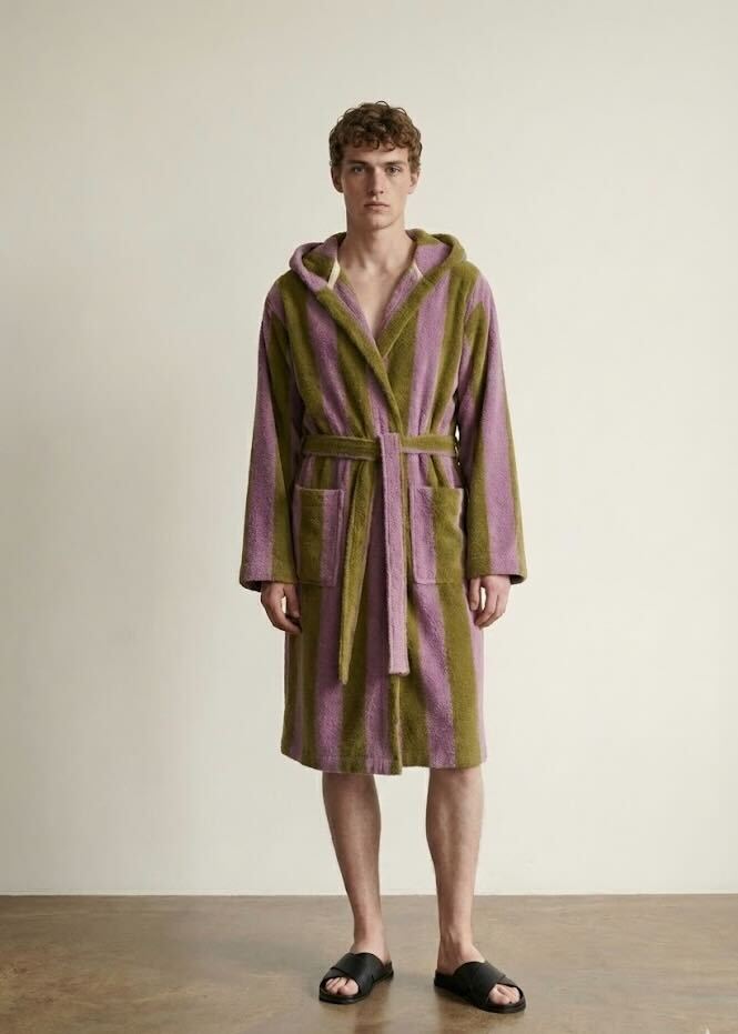 Modern Striped Cotton Bathrobe Set / Purple