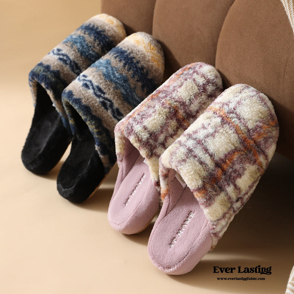 Modern Warm House Slippers / Blue Striped