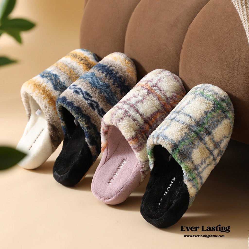 Modern Warm House Slippers / Blue Striped