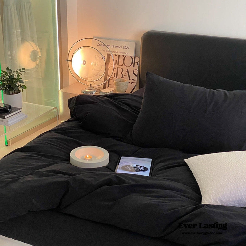 Modern Washed Cotton Bedding Set / Black