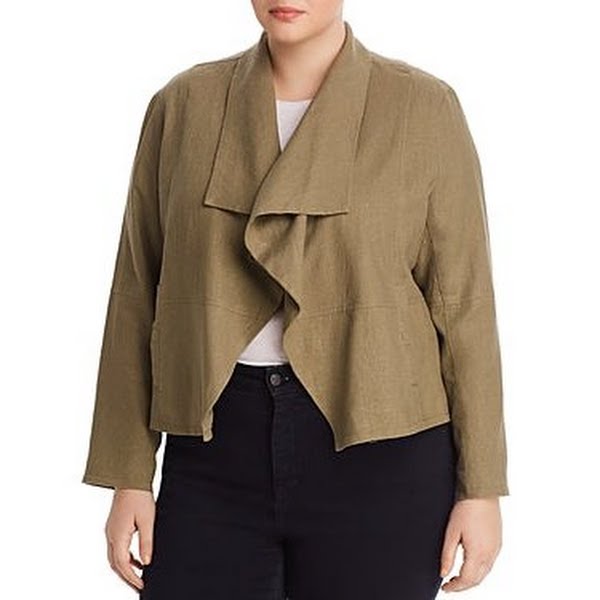 Bagatelle Womens Plus Wide Lapel Drape Front Linen Jacket Blazer