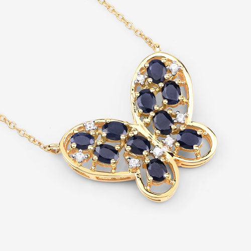 2.16 Carat Genuine Blue Sapphire and White Zircon .925 Sterling Silver Necklace