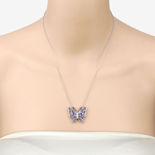 2.76 Carat Genuine Tanzanite and White Zircon .925 Sterling Silver Necklace