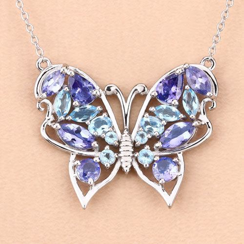 3.60 Carat Genuine Tanzanite and Swiss Blue Topaz .925 Sterling Silver Necklace