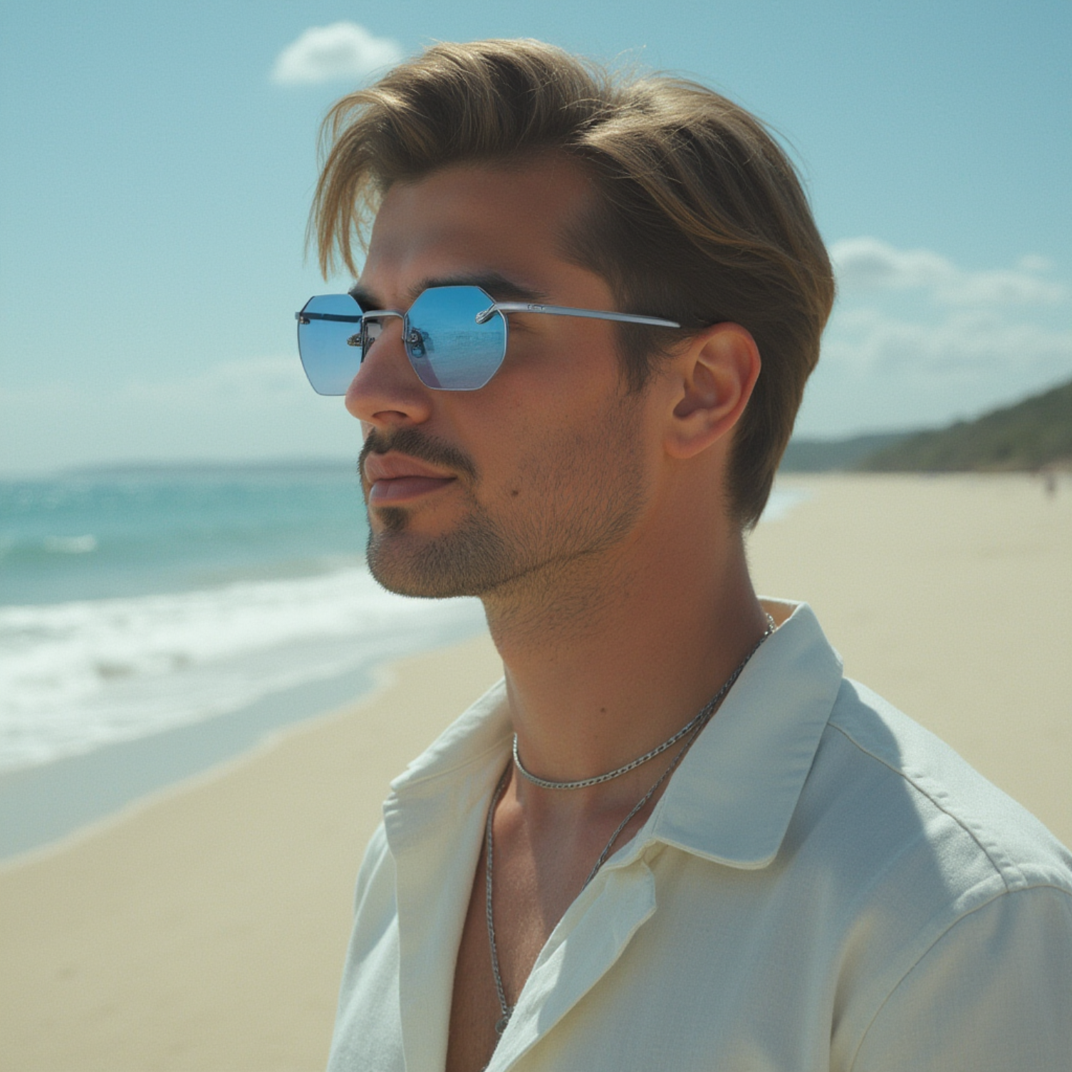 Nero 48mm Hexagon Sunglasses | Blue