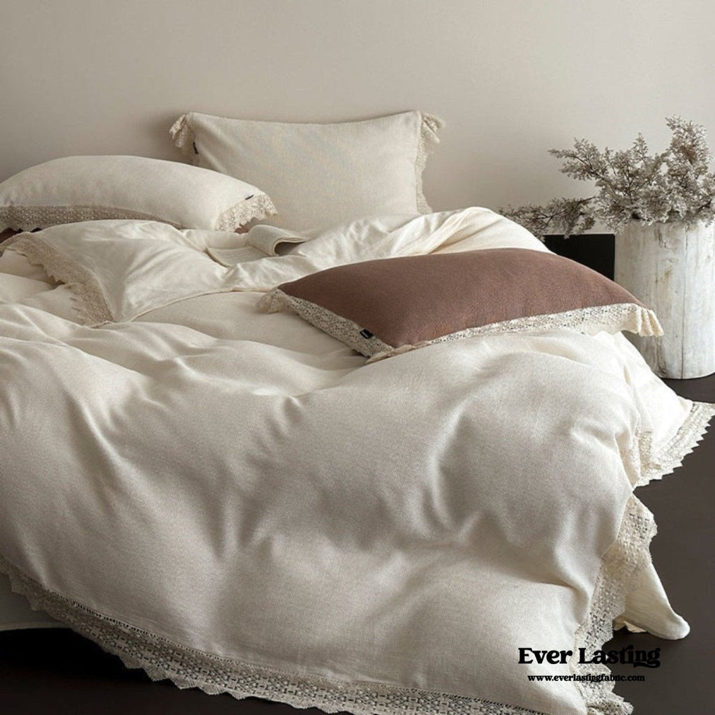 Nora Lace Double Gauze Ruffle Bedding Set / Brown