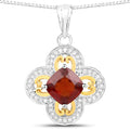 1.63 Carat Genuine Hessonite and White Diamond 18K Yellow Gold with .925 Sterling Silver Pendant