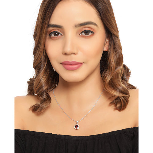 2.32 Carat Genuine Garnet and White Diamond 14K Yellow Gold with .925 Sterling Silver Pendant