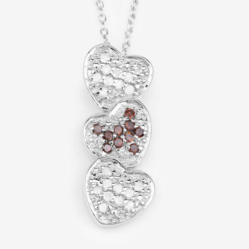 0.45 Carat Genuine Red Diamond and White Diamond .925 Sterling Silver Pendant