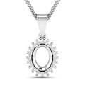0.13 Carat Genuine White Diamond 14K White Gold Semi Mount Pendant - holds 8x6mm Oval Gemstone