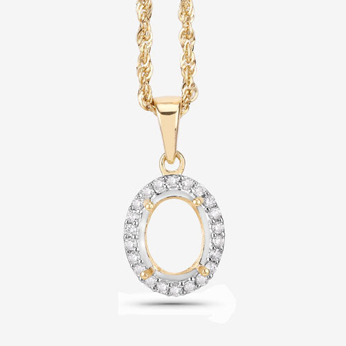 0.22 Carat Genuine White Diamond 14K Yellow Gold Semi Mount Pendant - holds 9x7mm Oval Gemstone