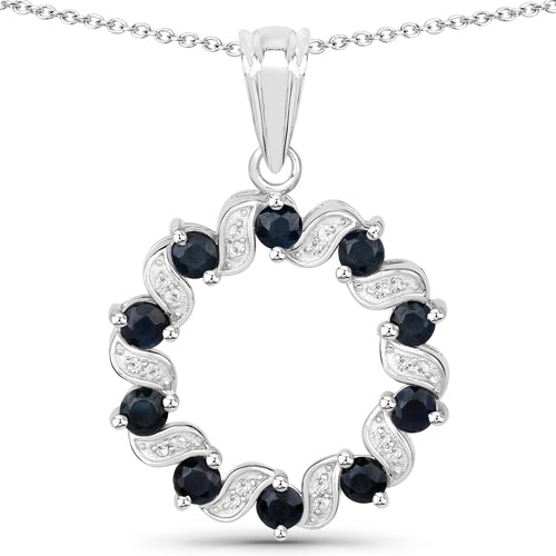 1.30 Carat Genuine Blue Sapphire and White Topaz .925 Sterling Silver Pendant