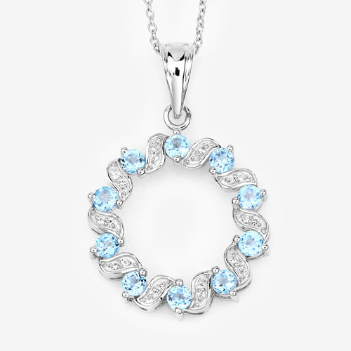 1.30 Carat Genuine Swiss Blue Topaz and White Topaz .925 Sterling Silver Pendant