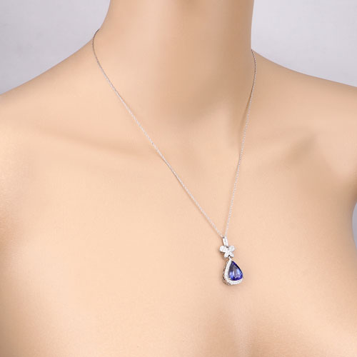 5.54 Carat Genuine Tanzanite and White Diamond 18K White Gold Pendant