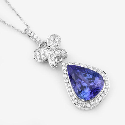 5.54 Carat Genuine Tanzanite and White Diamond 18K White Gold Pendant