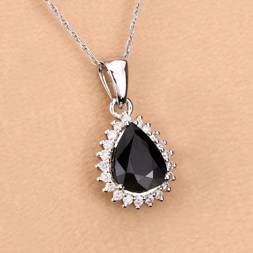 2.09 Carat Genuine Blue Sapphire and White Diamond 14K White Gold Pendant