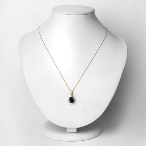 2.09 Carat Genuine Blue Sapphire and White Diamond 14K Yellow Gold Pendant